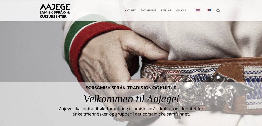 Bilde av nettsiden til Aajege – Samisk språk- og kultursenter på Røros